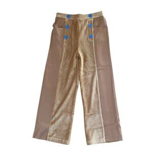 Chic Tan Wide-Leg Pants with Blue Accents